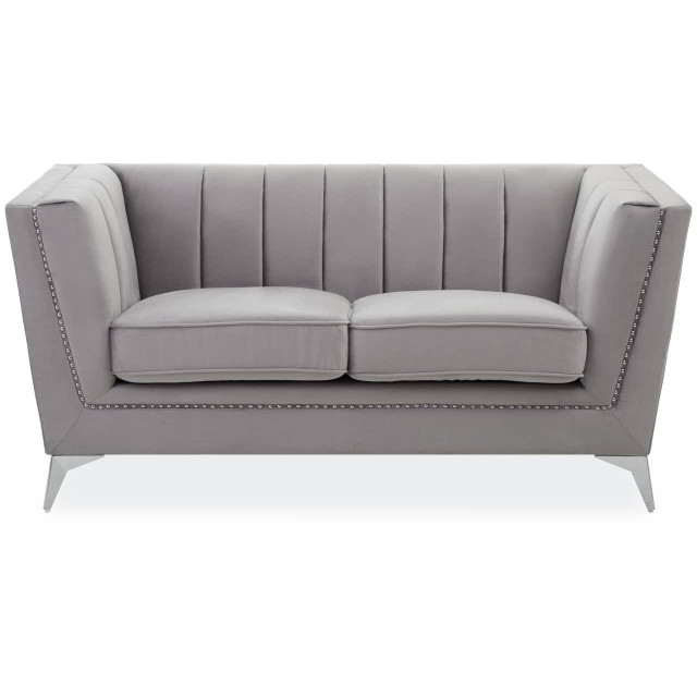 Premier Housewares Hansa Two Seat Grey Velvet Sofa