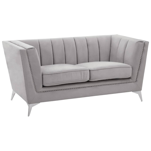 Premier Housewares Hansa Two Seat Grey Velvet Sofa