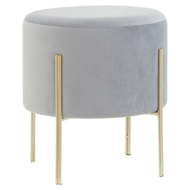 Premier Housewares Hayes Round Grey Velvet Stool