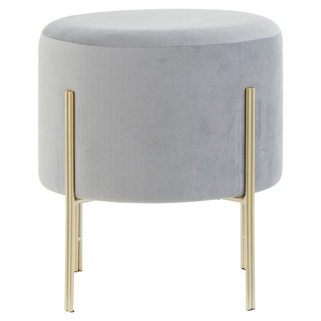 Premier Housewares Hayes Round Grey Velvet Stool