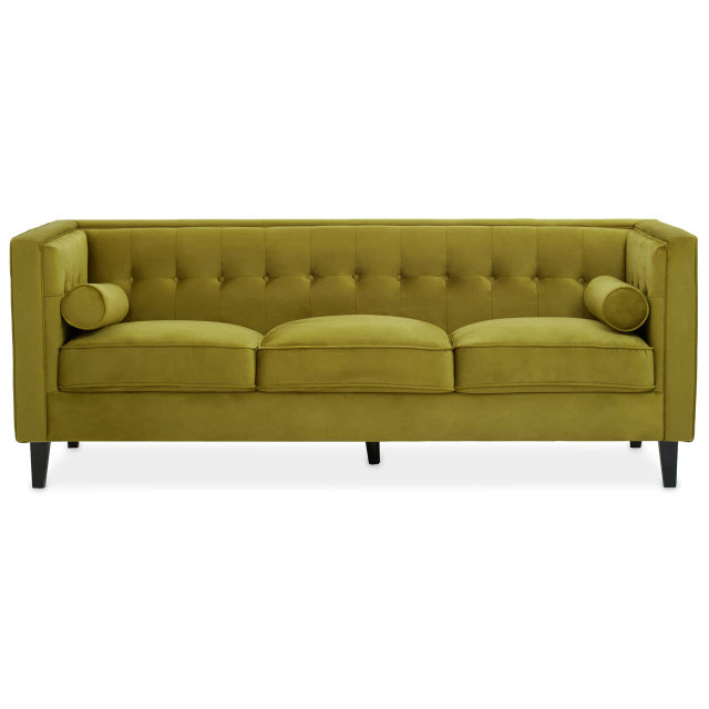 Premier Housewares Helia 3 Seat Olive Velvet Sofa
