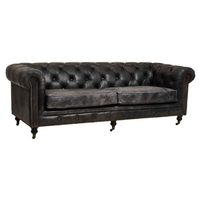 Premier Housewares Hoxton Ebony Leather Sofa