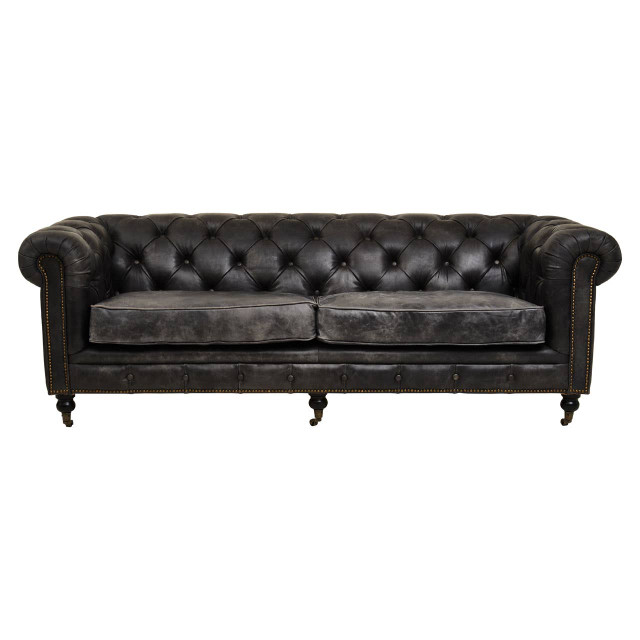 premier housewares Hoxton Ebony Leather Sofa