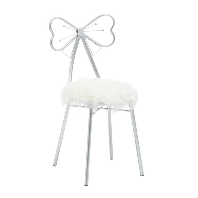Premier Housewares Jolie Silver Bow Faux Fur Chair