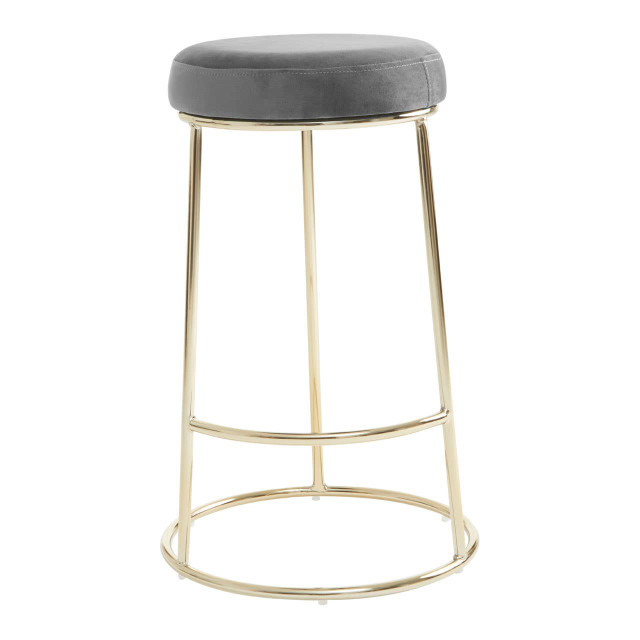 Premier Housewares Manhattan Grey Velvet Bar Stool