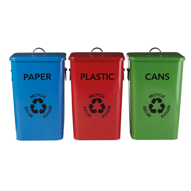 Premier Housewares Rex Set Of 3 Recycle Logo Bins