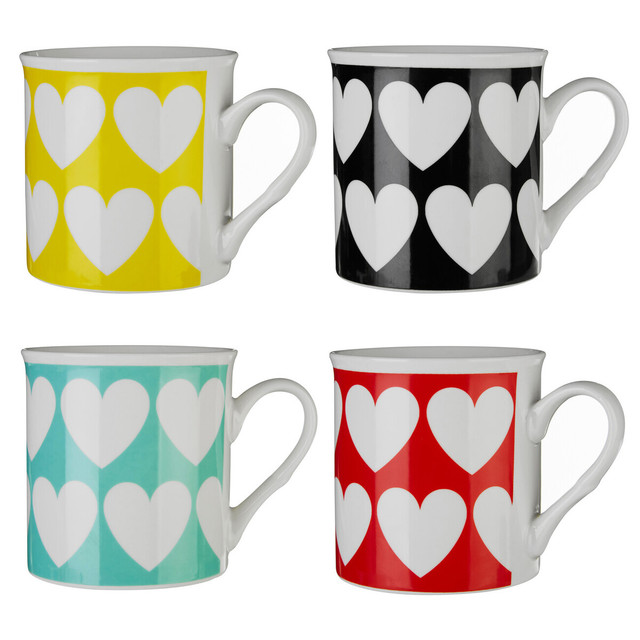 Premier Housewares Set Of Four Heart Design Mugs