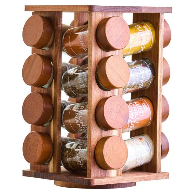 Premier Housewares Puro Acacia Wood Revolving Spice Rack With 16 Jars