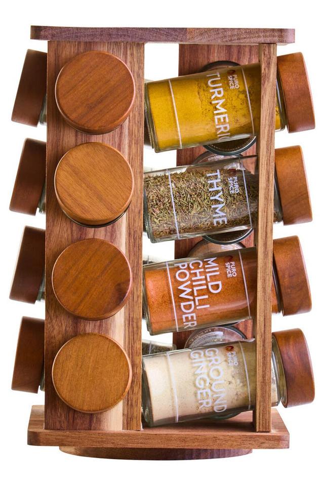 Premier Housewares Puro Acacia Wood Revolving Spice Rack With 16 Jars