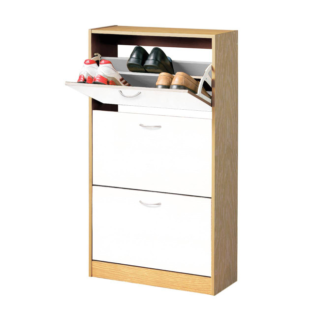 premier housewares Quinn White And Oak Veneer 3 Drawer Shoe Cupboard