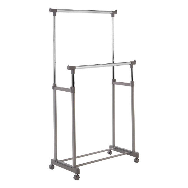 Premier Housewares Ralesi Grey And Chrome Finish Double Clothes Hanging Rail With Wheels