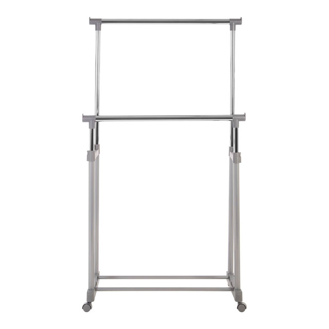 premier housewares Ralesi Grey and Chrome Finish Double Clothes Hanging Rail With Wheels