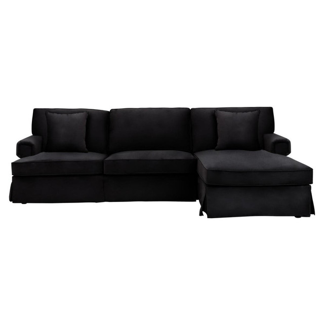 Premier Housewares Ralph Three Seat Black Velvet Right Chaise Sofa