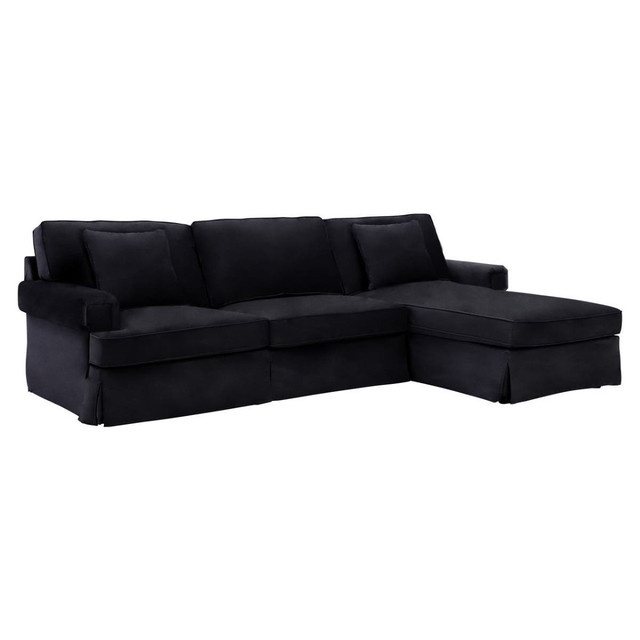 Premier Housewares Ralph Three Seat Black Velvet Right Chaise Sofa