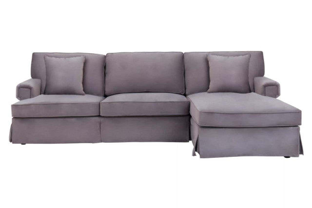 premier housewares Ralph Three Seat Grey Velvet Right Chaise Sofa