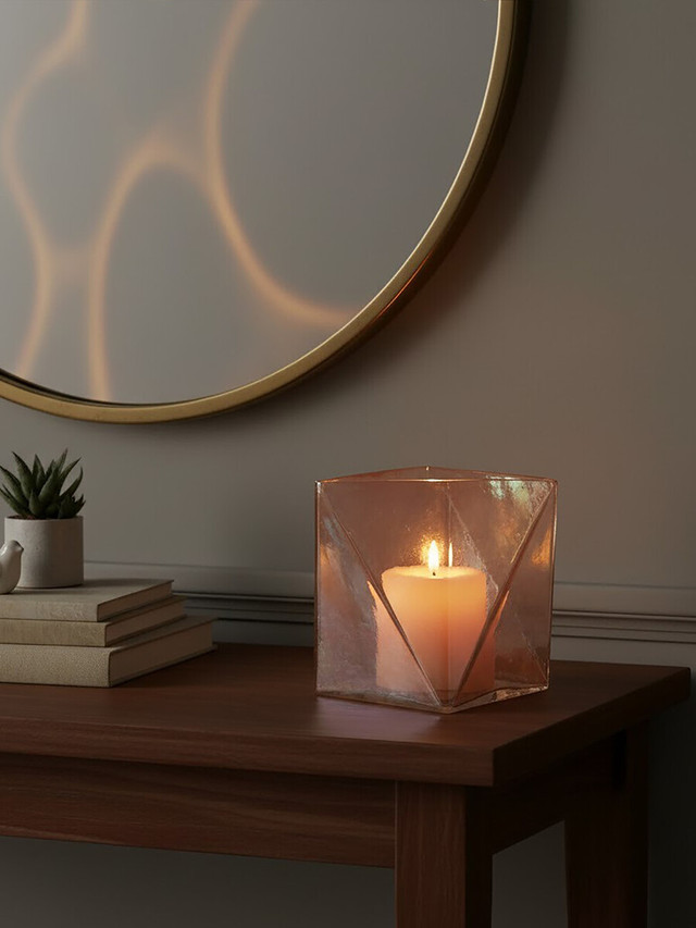 Premier Housewares Rambia Large Pink Glass Candle Holder