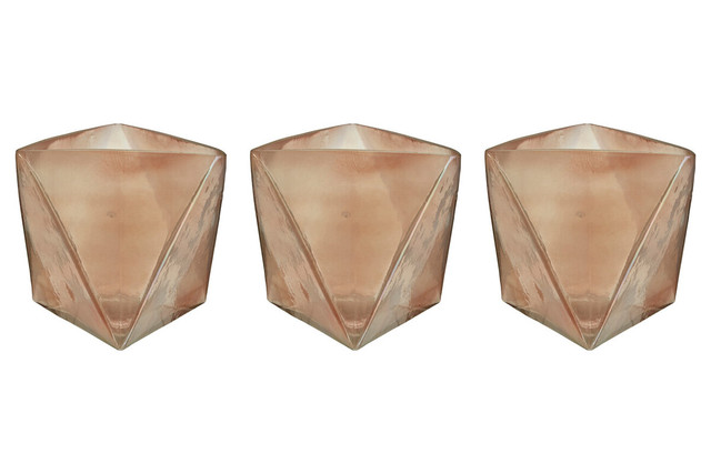 premier housewares Rambia Set Of 3 Pink Glass Candle Holders
