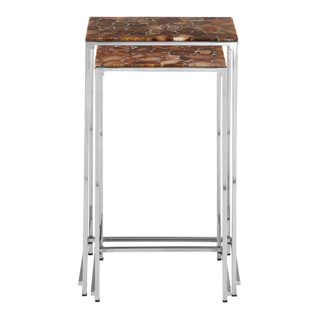 Premier Housewares Relic Nest Of 2 Side Tables With Agate Stone Top