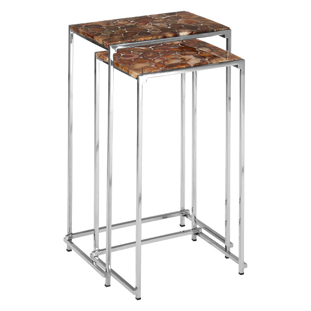 Premier Housewares Relic Nest Of 2 Side Tables With Agate Stone Top