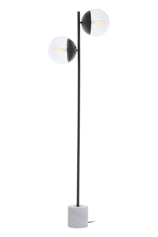 Premier Housewares Revive Two Light Black Floor Lamp With Marble Base