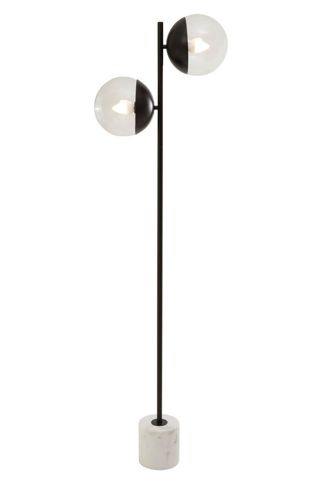 Premier Housewares Revive Two Light Black Floor Lamp With Marble Base