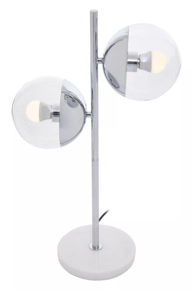 Premier Housewares Revive Two Light Chrome And White Marble Table Lamp