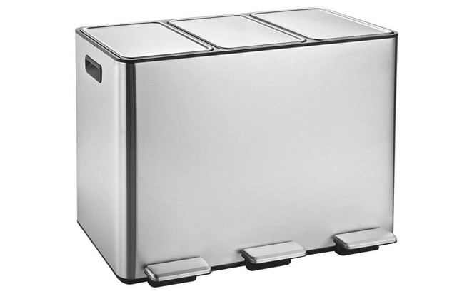 premier housewares Rex 45L Satin Stainless Steel 3 Compartment Recycle Bin