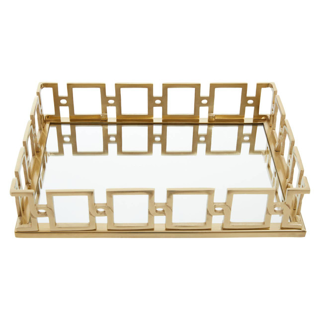 Premier Housewares Rhoda Rectangle Gold Mirror Tray