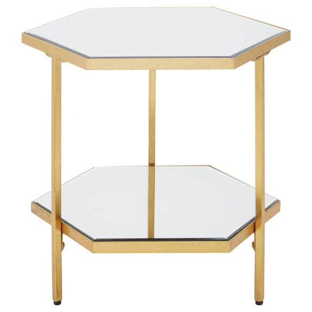 premier housewares Rio Gold and Mirror 2 Tier Side Table