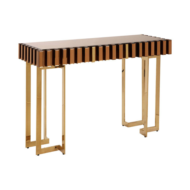 Premier Housewares Rivoli Mirrored Top Console Table With Gold Polished Frame