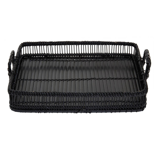 Premier Housewares Rustic Rattan And Bamboo Black Rectangular Tray