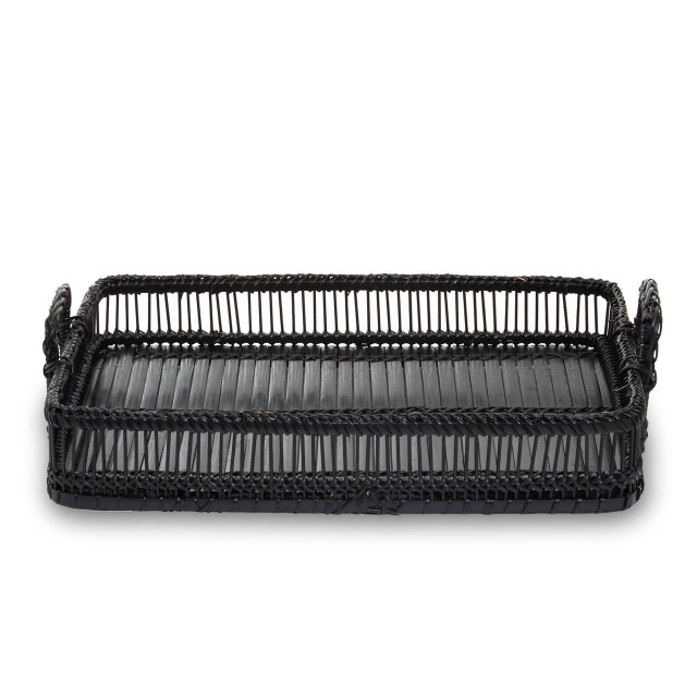 premier housewares Rustic Rattan And Bamboo Black Rectangular Tray