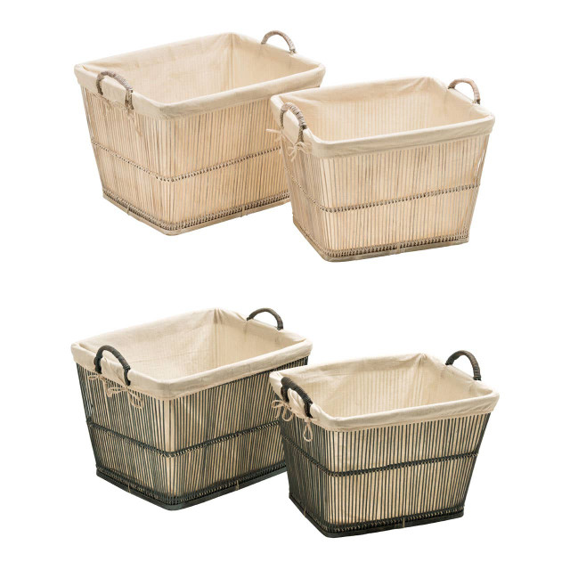 Premier Housewares Rustic Rattan And Bamboo Grey Washed Set Of 2 Storage Baskets