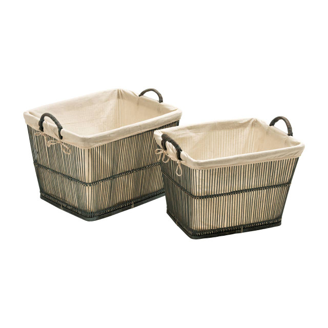 Premier Housewares Rustic Rattan And Bamboo Grey Washed Set Of 2 Storage Baskets