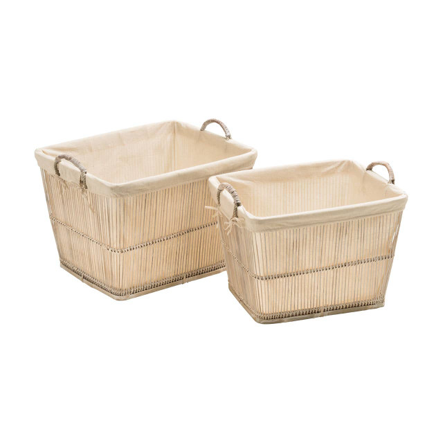 premier housewares Rustic Rattan and Bamboo White Washed Set Of 2 Storage Baskets