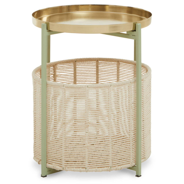 Premier Housewares Sabia Green And Gold Iron And Cotton Two Tier Side Table