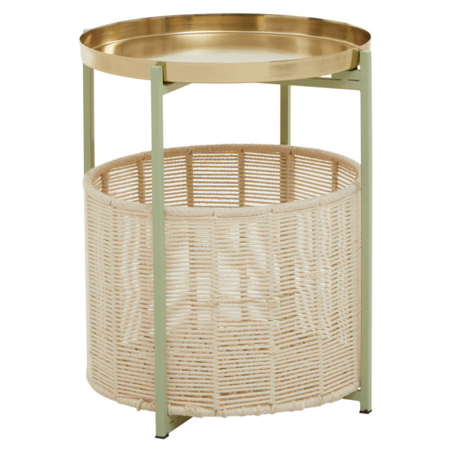 Premier Housewares Sabia Green And Gold Iron And Cotton Two Tier Side Table
