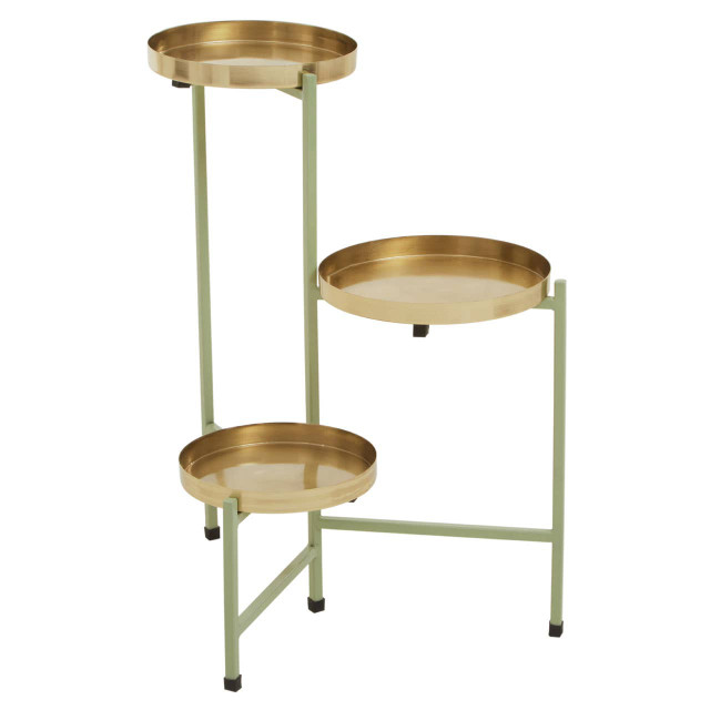 Premier Housewares Sabia Green And Gold Three Tiered Plant Stand