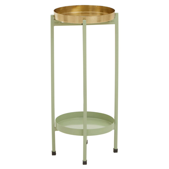 Premier Housewares Sabia Green And Gold Two Tiered Plant Stand