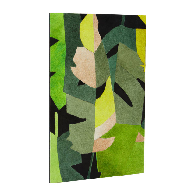 Premier Housewares Safira Botanical Hair On Leather Patchwork Wall Art