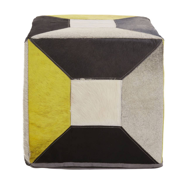 Premier Housewares Safira Geometric Design Hair On Leather Pouffe
