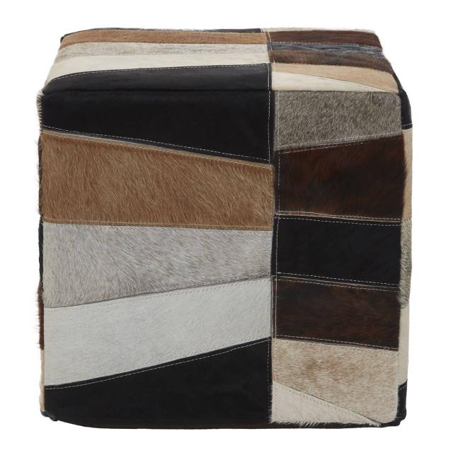 Premier Housewares Safira Hair On Leather Pouffe In Geometric Patchwork Design