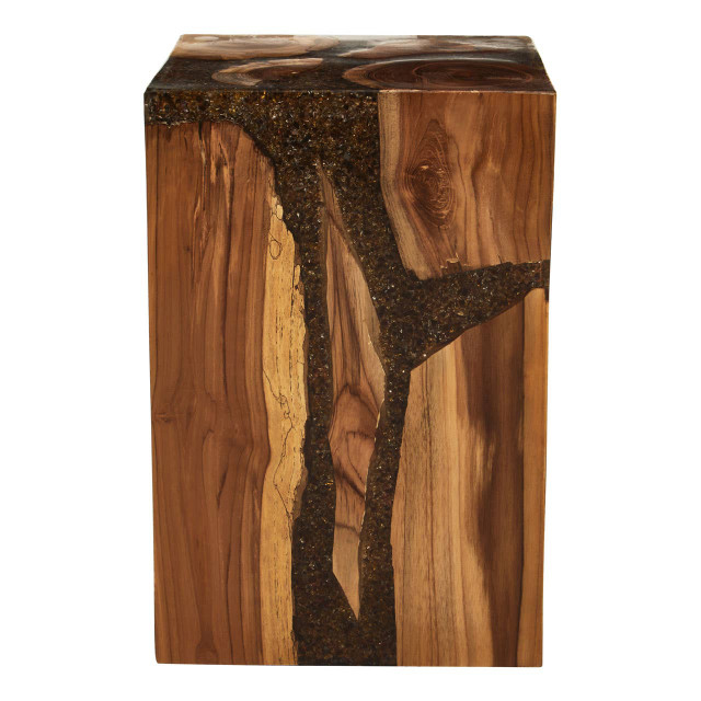 Premier Housewares Sakra Resin And Teak Wood Side Table And Stool