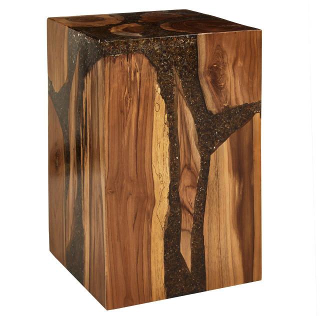 Premier Housewares Sakra Resin And Teak Wood Side Table And Stool