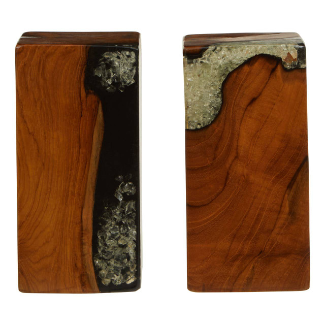 Premier Housewares Sakra Set Of 2 Teak And Resin Bookends