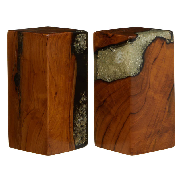Premier Housewares Sakra Set Of 2 Teak And Resin Bookends
