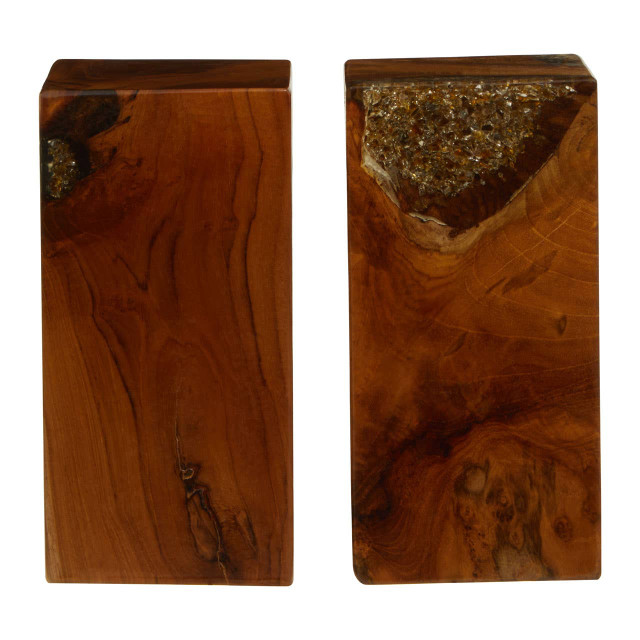 premier housewares Sakra Set Of 2 Teak Wood Bookends