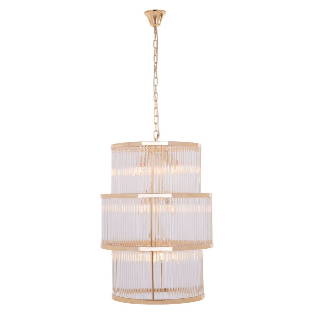 Premier Housewares Salasco 3 Tier Gold Finish Glass Chandelier