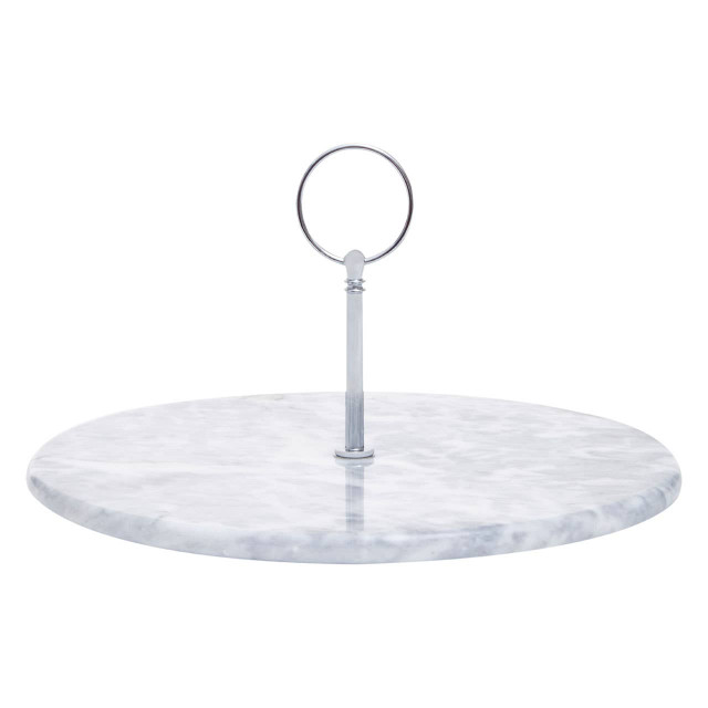 premier housewares Salerno Grey Marble Cake Stand With Silver Handle