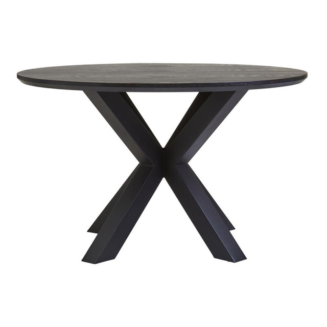 Premier Housewares Salford Black Wood Veneer Round Dining Table With Metal Legs